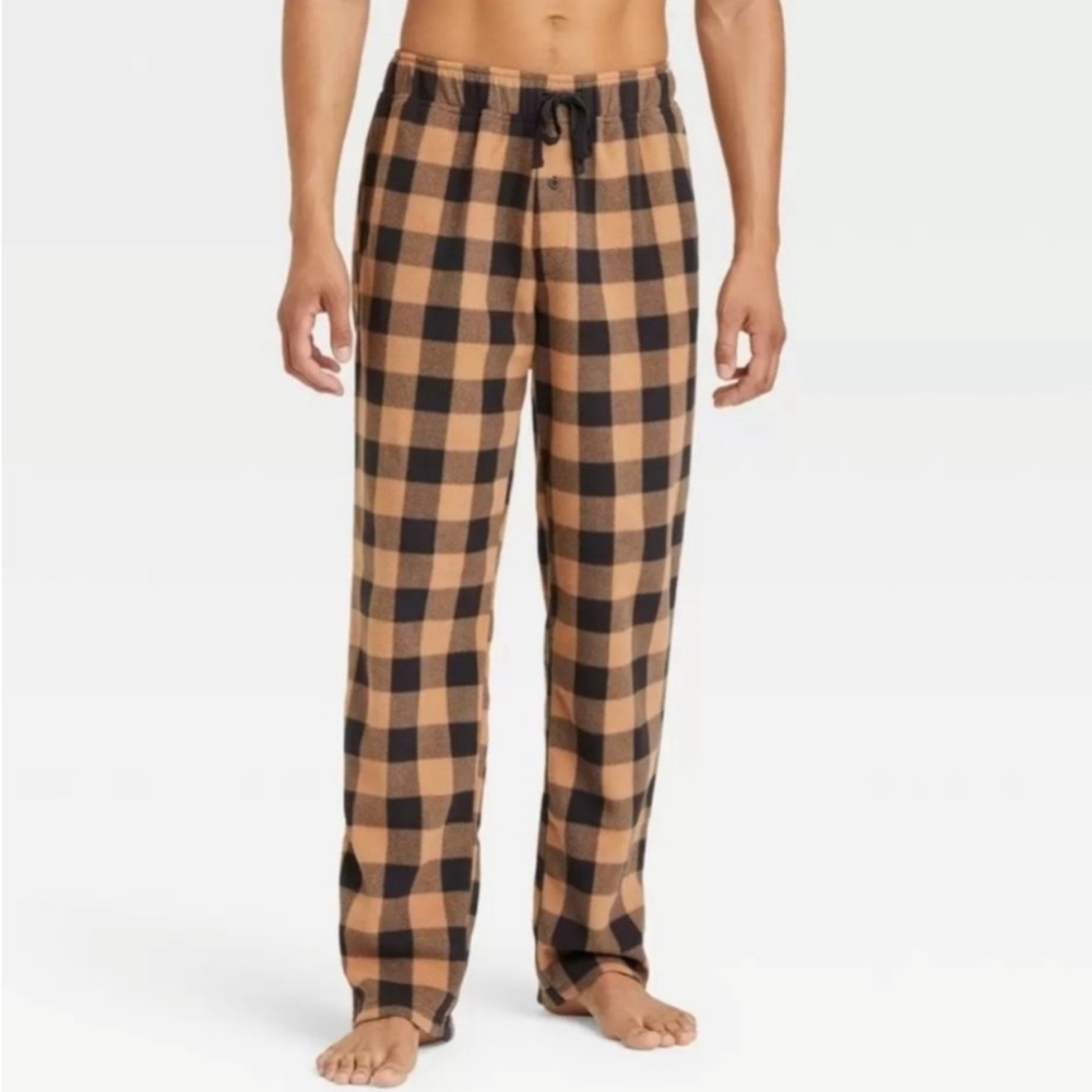 Goodfellow & Co. Plaid camel & brown fleece lounge pants has pockets size Large